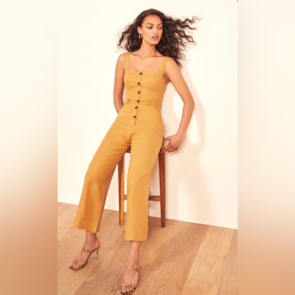 Reformation Pants - NEW REFORMATION TYLER BUTTON LINEN JUMPSUIT IN OCHRE 4